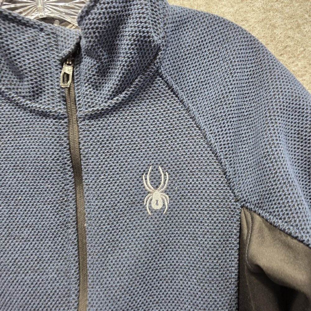 Spyder Jacket Mens Small Blue Black Full Zip Fleece Softshell Outdoor Layer - Picture 2 of 8